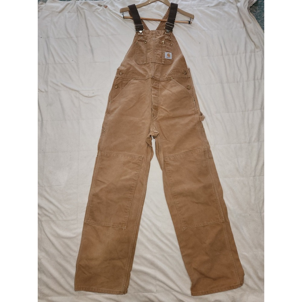 Vintage Carhartt Brown Double Knee Duck Bib Overalls Mens 34x30*